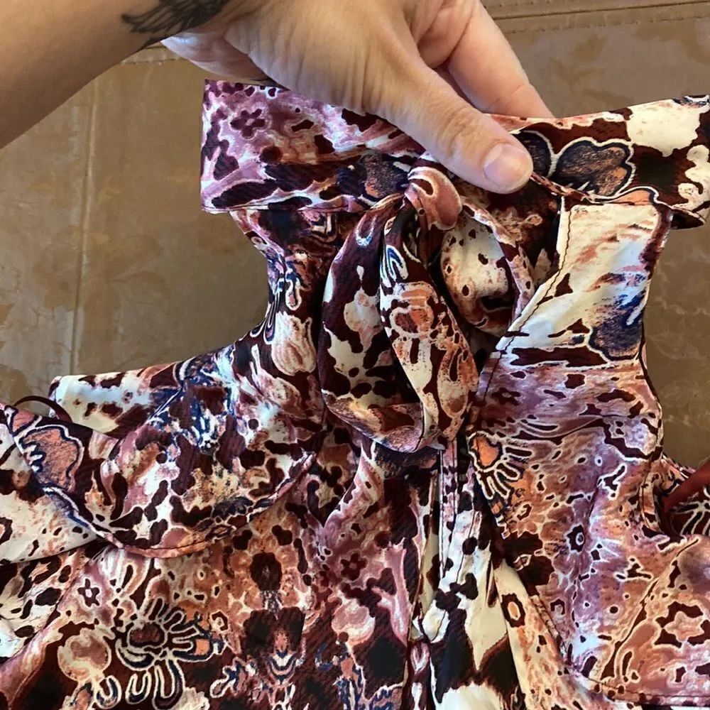 Pink Floral Cold Shoulder RuffleTop - Picture 10 of 16
